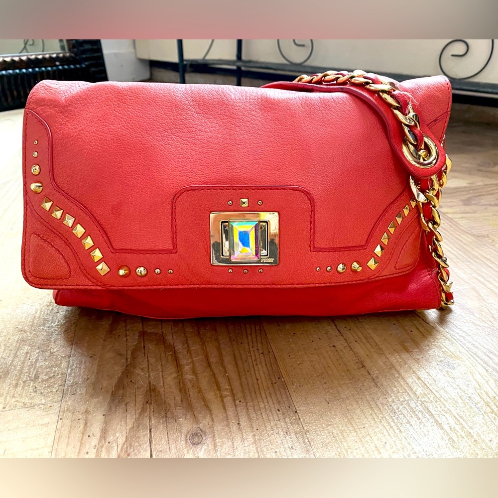 Juicy Couture rare jewelled coral leather handbag